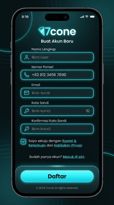 Tampilan halaman daftar 7cone