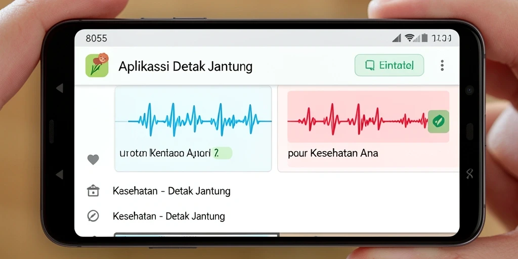 Antarmuka aplikasi 8055 yang menampilkan pemantauan detak jantung.